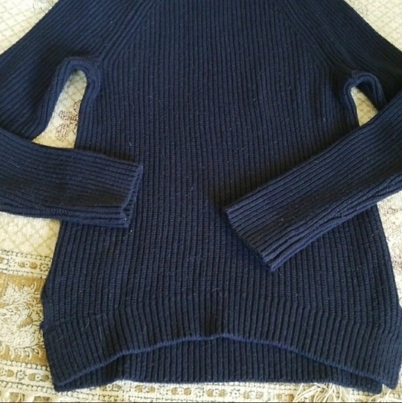 Gap Ribbed Navy Blue Sweater Women's Small S Round Neck Side Slits Cotton Wool - Picture 3 of 8